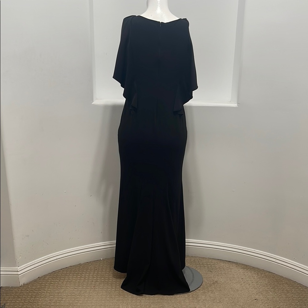 Zac Zac Posen Black Crepe Maxi Gown Ruffle Accent At Back Size 14 - Picture 2 of 11